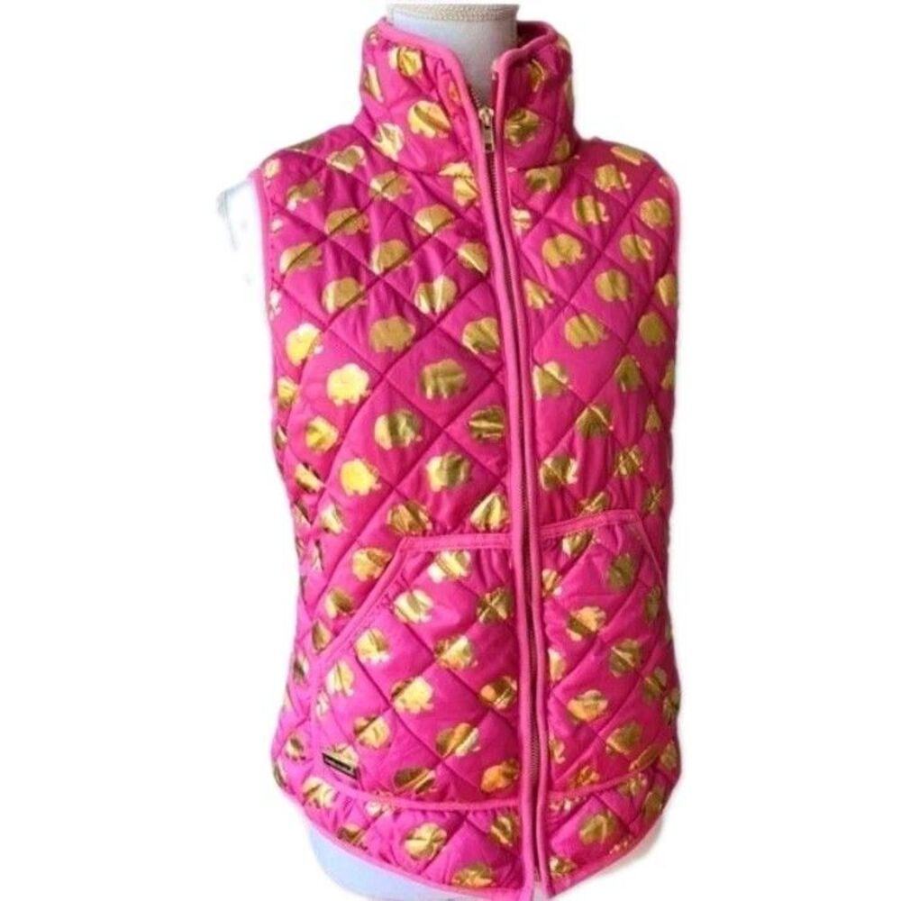 Simply Southern Girls Youth Large YL Puffer Vest Pink Gold Foil Elephant Coat L